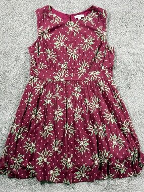 Emily and Fin Dress Womens 1X Burgundy Botanical Print Fit Flare Sleeveless